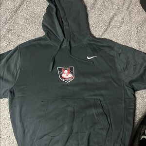 Nike Black Hoodie with White Swoosh and Red Crest